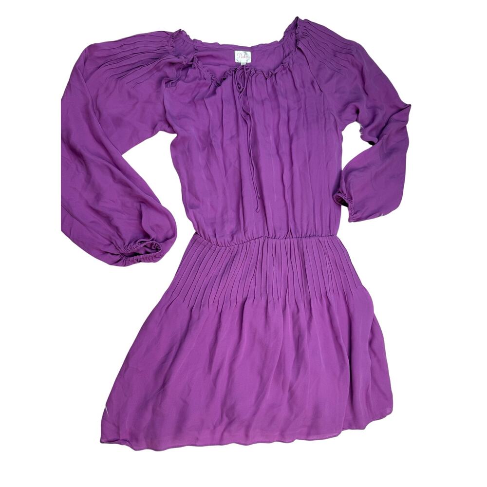 Parker Women's 100% Silk Smocked Mini Dress Violet Purple Size L Party Cocktail